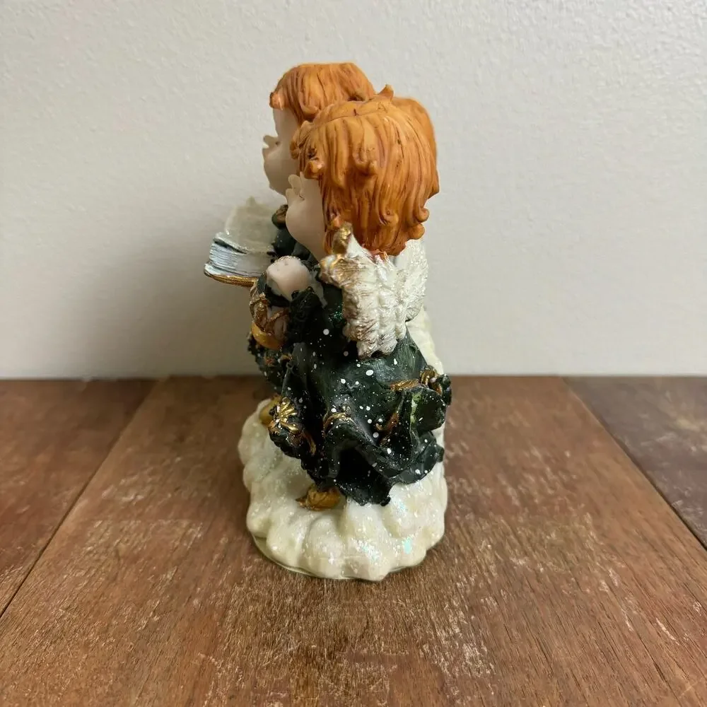 Vintage Resin Angel Trio Christmas Holiday Decor Music Box‎ velvet bottom